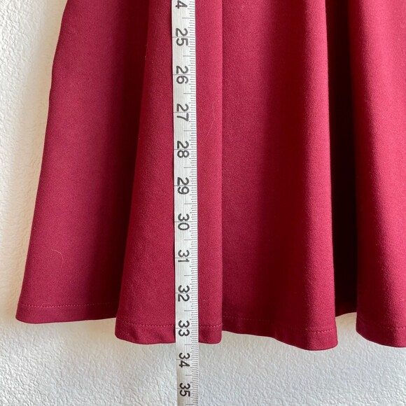 Madewell Black Leather Trim Short Sleeve Skater Mini Dress in Burgundy Red XS - Picture 9 of 12